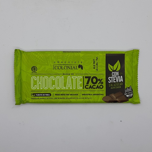 El Colonial chocolate 70% con stevia